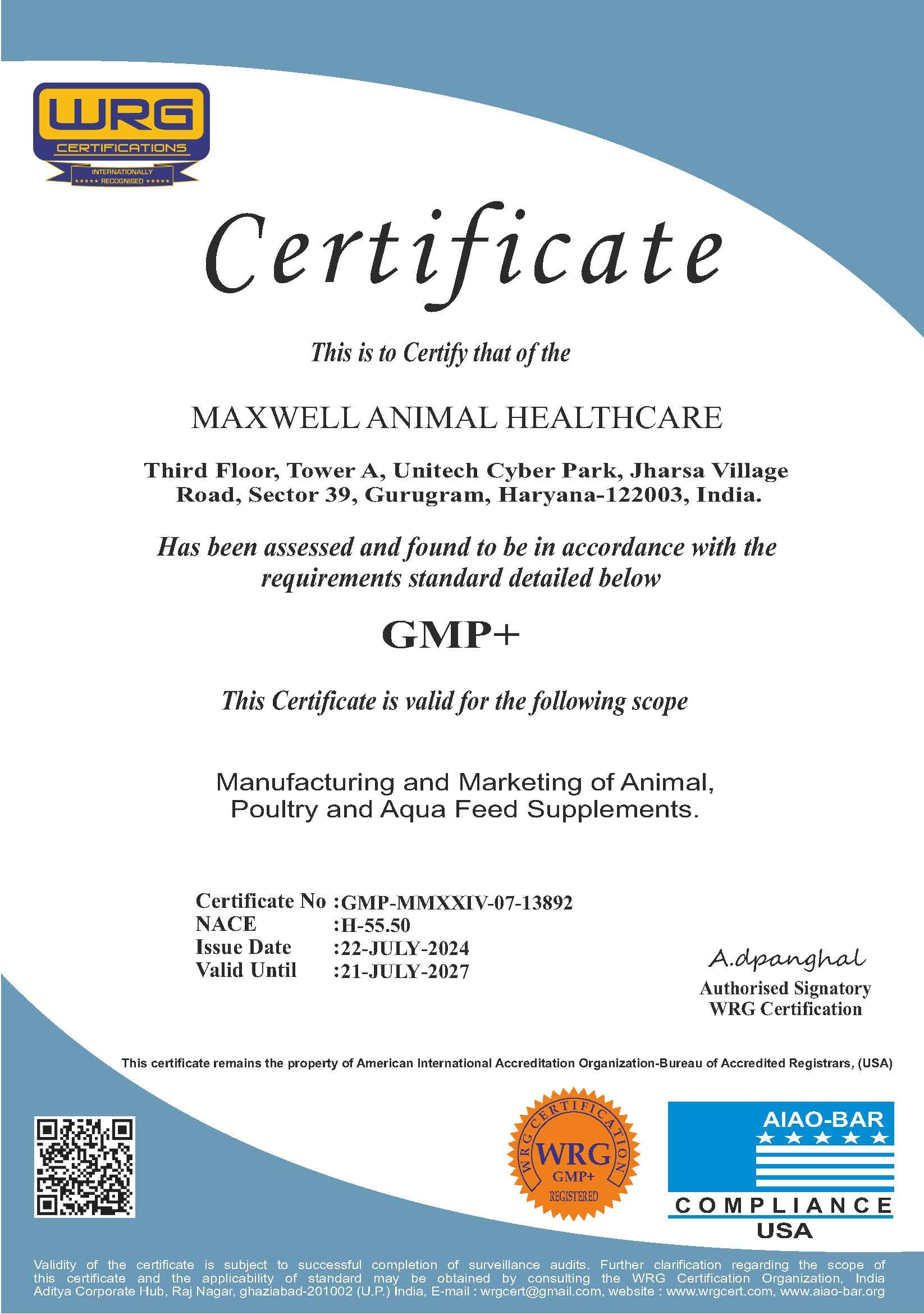GMP+ certified manufacturing facility